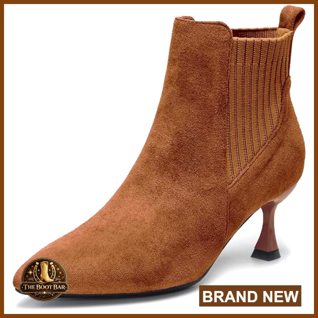 Suede Pointed Toe Kitten Heel Ankle Boots, Knit Sock Fit, Dressy Shoes